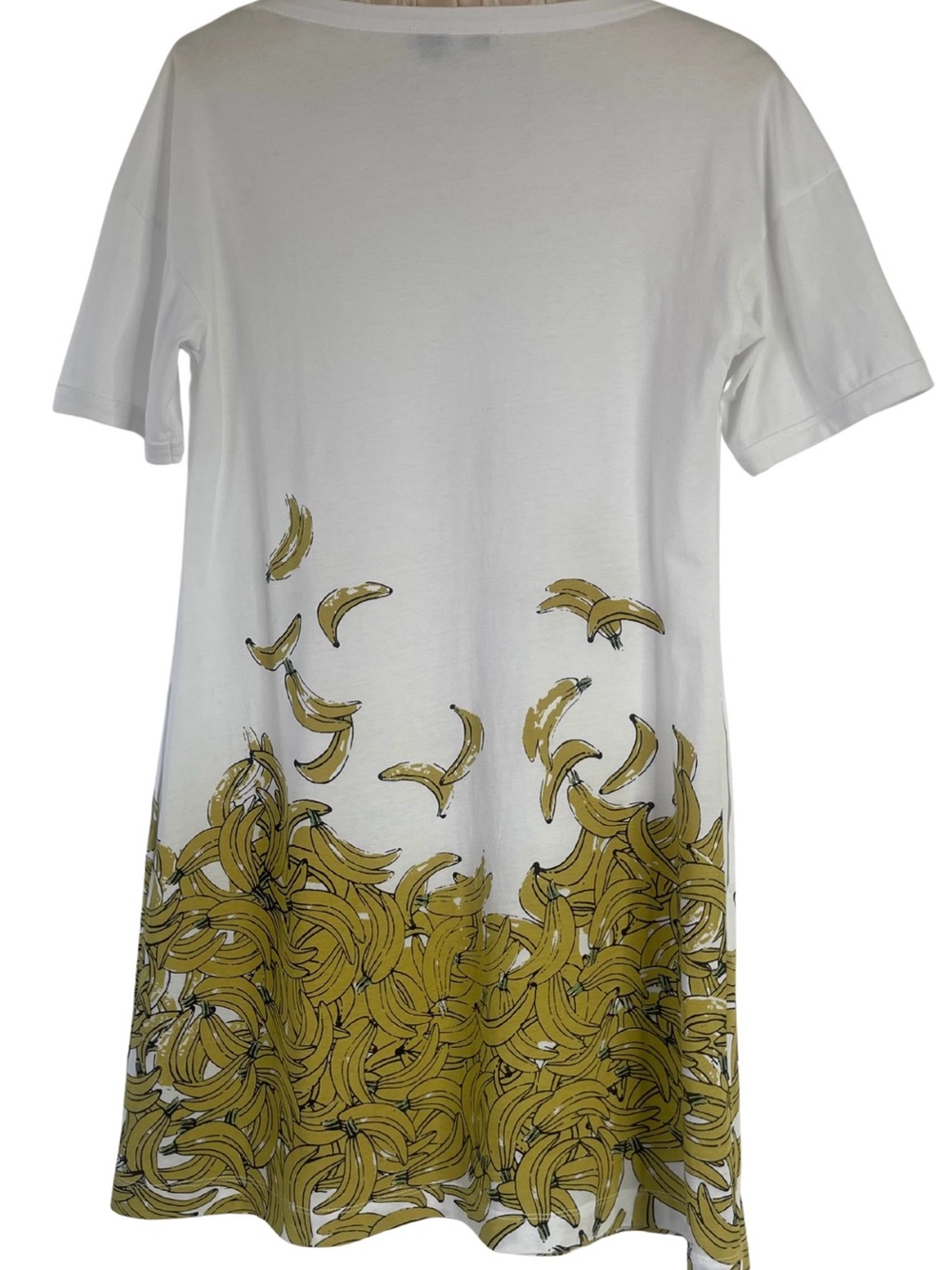 See By Chloe Banana Print A-Line T-Shirt Dress Cotton Pocket Dress White Yellow - Picture 2 of 6